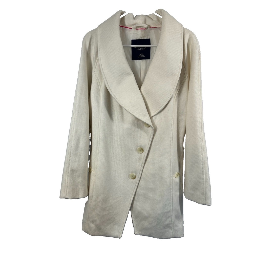 American Eagle Cream Wool Blend Shawl Collar Pea Coat Large Y2K Quiet Luxury Vtg